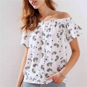‼️MOVING‼️ Loft Off the Shoulder Blouse Top. Button Down. Small EUC